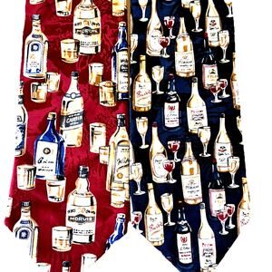 Necktie 100% Silk Bartender VTG Liquor Bottles Alcohol Bar Fun Tie USA Lot Of 2